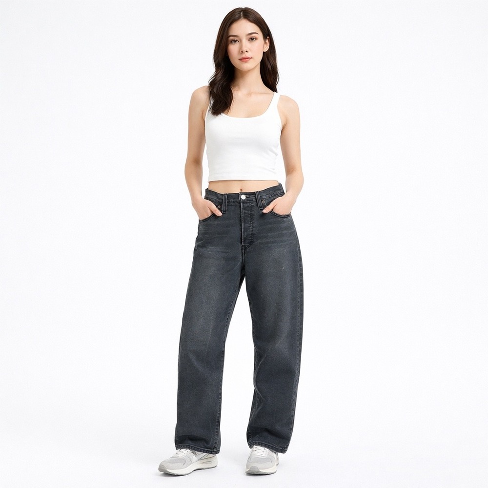 Levis Ribcage Straight Ankle Jeans Womens 28 Faded Black High Rise 72693-0134